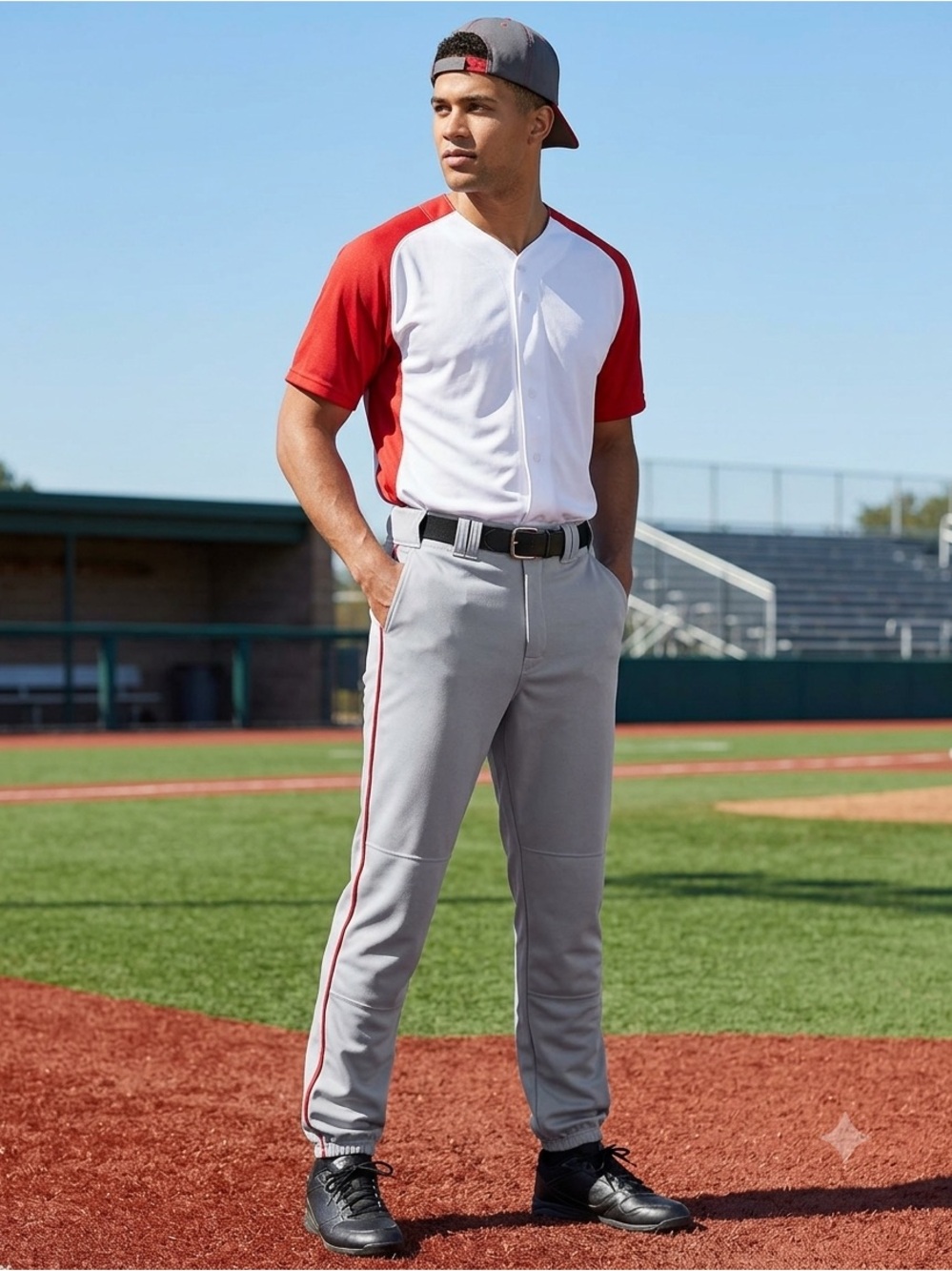 NWT Rawlings Light Gray Baseball Pants with Red Side Piping BP350P, Men’s Medium
